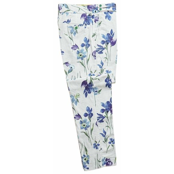 Mens 34 Gurkha Pants White Blue Floral Cotton Flat Front Straight Fit Trousers - Picture 2 of 8